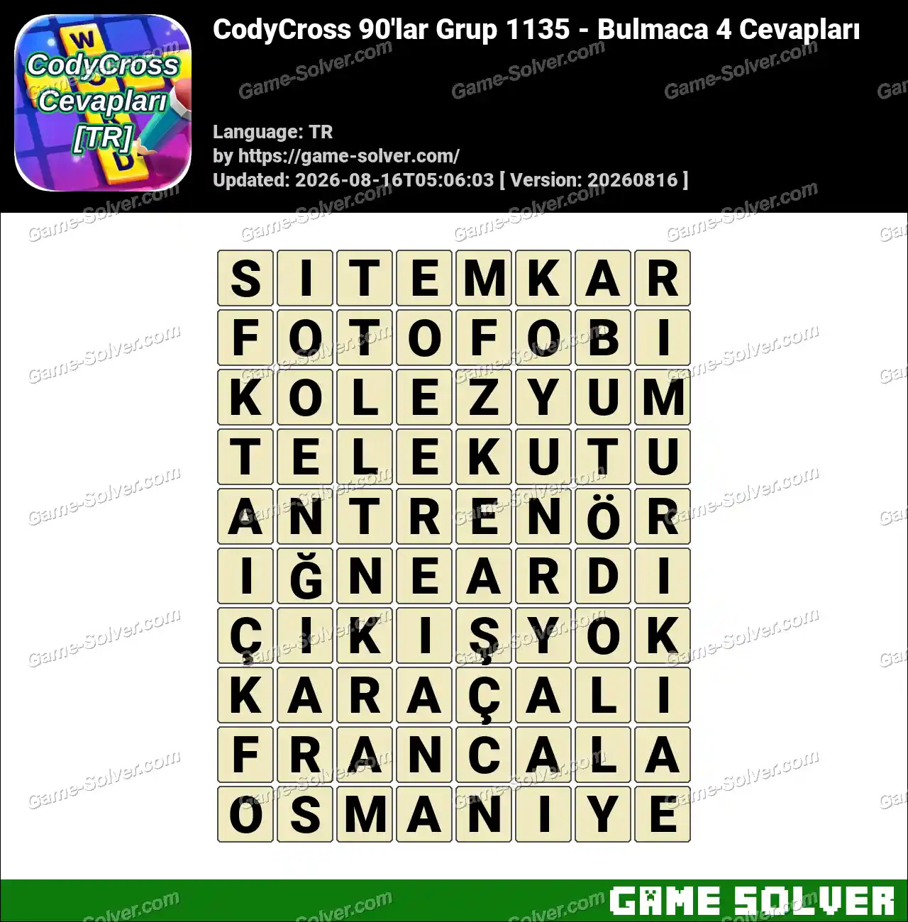 CodyCross 90’lar Grup 1135 – Bulmaca 4 Cevapları
